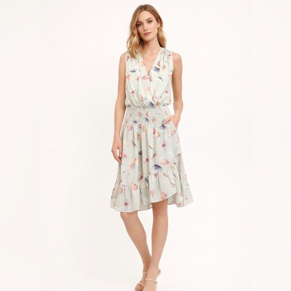 eShakti Seashell Print‎ Sleeveless Dress 8 Beach Summer Vacation Coastal